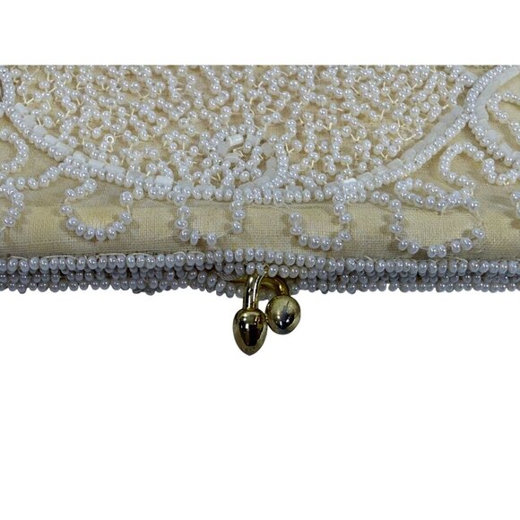 Vintage Walborg‎ Hand-Beaded Cream Evening Clutch Purse Made In Belgium Formal - Picture 7 of 15